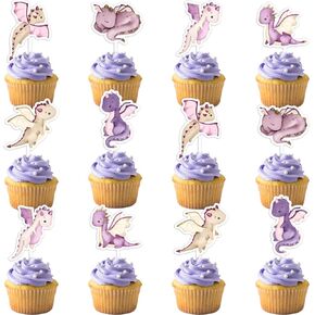 Kreatwow Dragon Cake Decoration Girl Purple Dragon Cupcake Topper Magical Dragon Party Decor Fantasy-Dragon Cake Decor Little Dragon Party Decoration for Birthday Baby Shower
