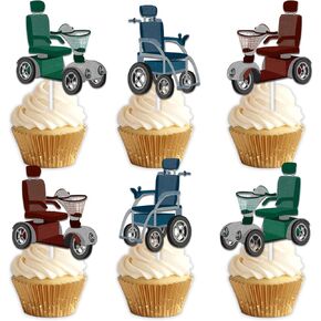 18pcs Glitter Electric Wheelchair Dessert Cupcake Topper Pick for Disability Rehabilitation Cancer Care Awareness Theme Decor Supplies Men Women Boys Girls Happy Birthday Party Decorations