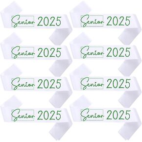 كبار Sash 2025 ، 8 حزمة Green Glitter White Satin تخرج أخيرًا من كبار المشجعين لفئة 2025 لحفلات التخرج لوازم التخرج