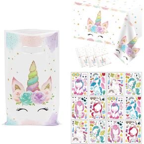 Daiuni 30 PCS Unicorns حقائب جيدة و 24 ورقة تجعل ملصقات Unicorns الخاصة بك و 3pcs يونيكورن