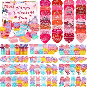 75 PCS Valentines Day Gifts for Kids,Valentines Mini Pop Keychain with Valentines Day Cards,Valentine Exchange Gifts for Boys Girls Valentines School Classroom Gifts,Valentines Party Favors