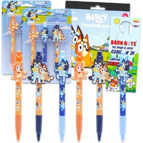 مجموعة Bluey Pens for Kids - 6 PC BLUEY POIND PENS Party Supplies Bundle التي تتميز بملصقات Bluey و Bingo Plus وشماعات الأبواب | تفضل الحفلات الأزرق للأطفال الصغار والأطفال