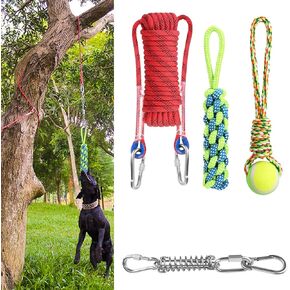 لعبة لذيذ Sam Dog Ropes Toy ، 16.8 قدم حبل وقطب قطب الربيع ولعب 2 مضغ ، معلقة في الهواء الطلق قابلة للسحب التفاعلية السحب السحب منشئ الكلاب الكبيرة المتوسطة (اللون الأخضر الأحمر)