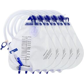 5PCSCatheter Bags for Men,Urinary Drainage Bag,2000ml Large Capacity,Reusable,Lengthened Catheters Tude,with Anti-Reflux Chamber Clips and Hanging Hook,Professional Urinary Bag for Incontinence in Kuwait