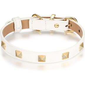 Scamper & Co برونزية 18K صفراء الذهب مطلي بالذهب من الجلد الأصلي مع الألياف الدقيقة الهرم الهرم الهرم طوق الكلب الكلب - الهرم الفاخرة تفاصيل طوق للحيوانات الأليفة نغمة الذهب لعشاق الحيوانات الأليفة ، 16 بوصة أسود in Kuwait