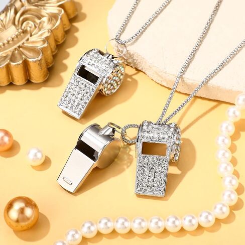 2 Pack Metal Crystal Rhinestone Whistle Bling Whistle, Gold Whistle, Shining Whistle with Chain for Women, Captain, Referee, Basketball, Official in Saudi Arabia