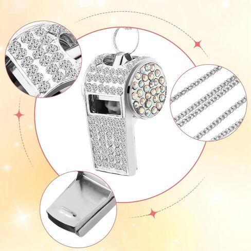 2 Pack Metal Crystal Rhinestone Whistle Bling Whistle, Gold Whistle, Shining Whistle with Chain for Women, Captain, Referee, Basketball, Official in Saudi Arabia