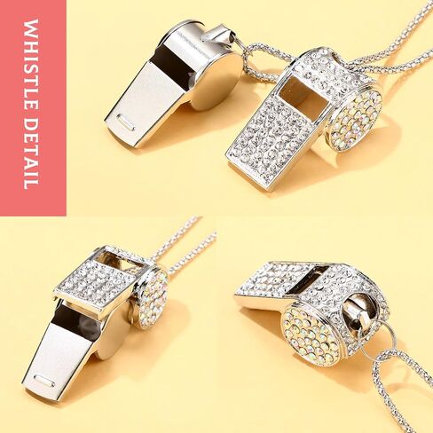 2 Pack Metal Crystal Rhinestone Whistle Bling Whistle, Gold Whistle, Shining Whistle with Chain for Women, Captain, Referee, Basketball, Official in Saudi Arabia