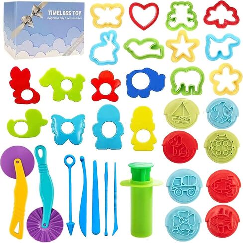 Dough Tools Play for Kids- Dough Accessories Molds Stamps Hamburgers Scissor Rolling Pin and Storage Box, Party Favors Set for Age 3+ in Saudi Arabia