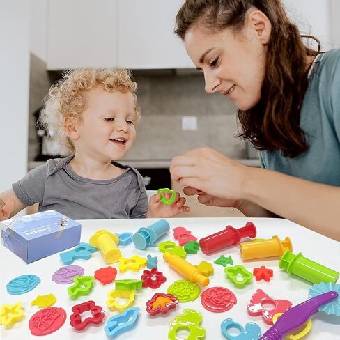Dough Tools Play for Kids- Dough Accessories Molds Stamps Hamburgers Scissor Rolling Pin and Storage Box, Party Favors Set for Age 3+ in Saudi Arabia