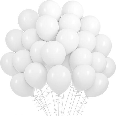 RUBFAC 70pcs 5 Inch White Balloons and Ribbon, Thick Latex Balloons for Birthday Wedding Baby Shower Graduation Anniversary Party Decorations in Saudi Arabia