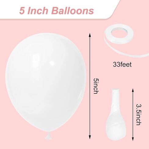 RUBFAC 70pcs 5 Inch White Balloons and Ribbon, Thick Latex Balloons for Birthday Wedding Baby Shower Graduation Anniversary Party Decorations in Saudi Arabia