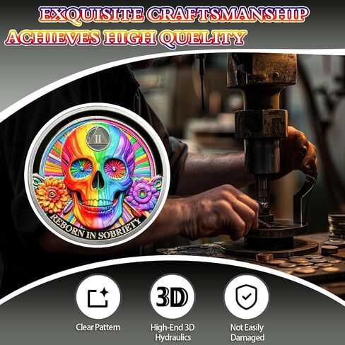 Rainbow Skull 2 Year Sobriety Coin Double Flower Two Year Sobriety Chip AA Chips and Medallion AA Coin Serenity Prayer Coin Recovery Chip Sobriety Token Sobriety Gifts for Men Women in Saudi Arabia