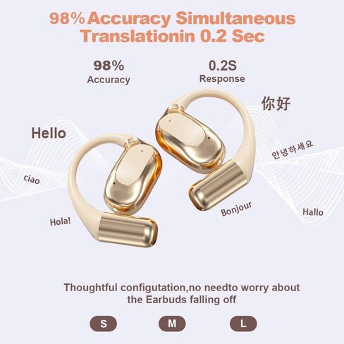 AI OWS Language Translator Translators في الوقت الفعلي ، تدعم 144 لغة ، والهجات 3-في 1 ， سماعات الرأس مترجم أذن المترجمين والتطبيق من أجل السفر ، والأعمال ، والتعلم （الجلد） in Kuwait