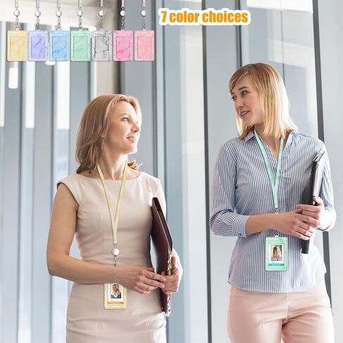 ID Badge Holder with Lanyard Marble Pattern Retractable Badge Holder PU Leather with Clear ID Window 1 Credit Card Case Name Badge Keychain Tags Protector for Women Nurse Teacher Office (Blue) in Kuwait