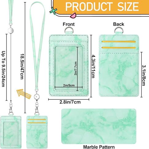 ID Badge Holder with Lanyard Marble Pattern Retractable Badge Holder PU Leather with Clear ID Window 1 Credit Card Case Name Badge Keychain Tags Protector for Women Nurse Teacher Office (Blue) in Kuwait