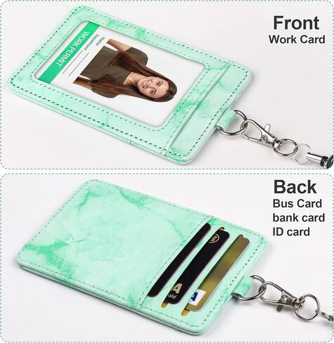 ID Badge Holder with Lanyard Marble Pattern Retractable Badge Holder PU Leather with Clear ID Window 1 Credit Card Case Name Badge Keychain Tags Protector for Women Nurse Teacher Office (Blue) in Kuwait