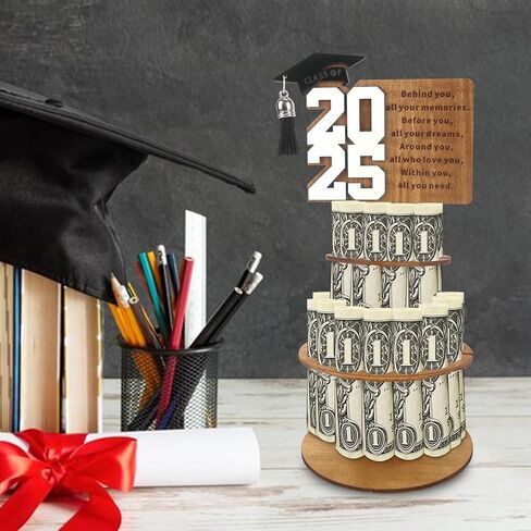 HAWER 2025 التخرج من فئة حامل الأموال من 2025 حامل البطاقة الأموال الأزرق الخشبي حامل الأموال الهدايا النقدية الأفكار 2025 تهانينا الدرج صينية النقدية CAST DIY هدية للترحيب لمستلزمات التخرج لحفلات التخرج in Saudi Arabia