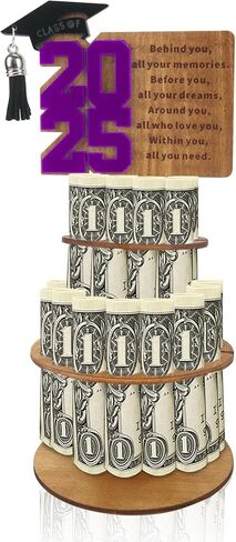 Hying 2025 Graduation Money Holder Class of 2025 Money Card Holder Blue Wooden Money Holder Cash Gift Ideas 2025 Congrats Grad Tiered Tray Cash Cake DIY Greeting Gift for Graduation Party Supplies in Saudi Arabia