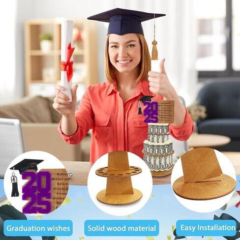 Hying 2025 Graduation Money Holder Class of 2025 Money Card Holder Blue Wooden Money Holder Cash Gift Ideas 2025 Congrats Grad Tiered Tray Cash Cake DIY Greeting Gift for Graduation Party Supplies in Saudi Arabia