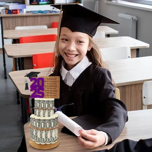 Hying 2025 Graduation Money Holder Class of 2025 Money Card Holder Blue Wooden Money Holder Cash Gift Ideas 2025 Congrats Grad Tiered Tray Cash Cake DIY Greeting Gift for Graduation Party Supplies in Saudi Arabia