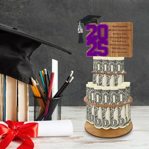 Hying 2025 Graduation Money Holder Class of 2025 Money Card Holder Blue Wooden Money Holder Cash Gift Ideas 2025 Congrats Grad Tiered Tray Cash Cake DIY Greeting Gift for Graduation Party Supplies in Saudi Arabia