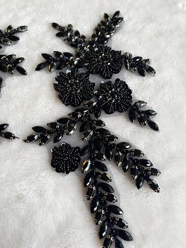 Handmade Rhinestones Bodice Applique sew on Beads Trim Patches Trim Accessories for Wedding Dress Shiny Decorative lace Patch 1 Pair/Set 5.9X10.6inches (Champagne) in Kuwait