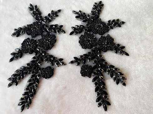 Handmade Rhinestones Bodice Applique sew on Beads Trim Patches Trim Accessories for Wedding Dress Shiny Decorative lace Patch 1 Pair/Set 5.9X10.6inches (Champagne) in Kuwait