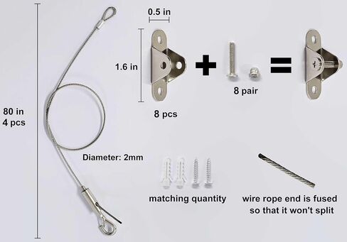 6 Sets Adjustable Hanging Wire Kit, Stainless Steel Multipurpose Suspension Wire Cable with Hook, Heavy Duty Anchor For Furniture, Light, Lamp, Picture, Mirror Secure to Wall or Ceiling, 20in in Kuwait