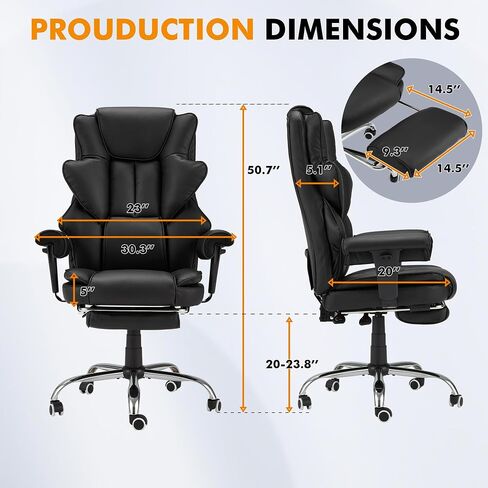 HOMREST 6-Point Massage Office Chair,Heating Executive Chair,Ergonomic Home Office Desk Chair with Retractable Footrest and Reclining Function,Leather Computer Chair with Adjustable Armrest(Gray) in Saudi Arabia