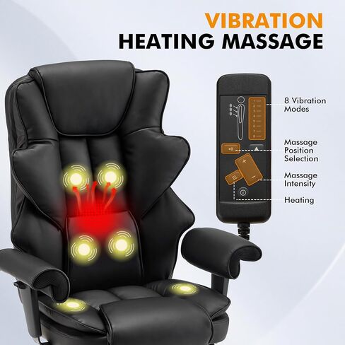 HOMREST 6-Point Massage Office Chair,Heating Executive Chair,Ergonomic Home Office Desk Chair with Retractable Footrest and Reclining Function,Leather Computer Chair with Adjustable Armrest(Gray) in Saudi Arabia