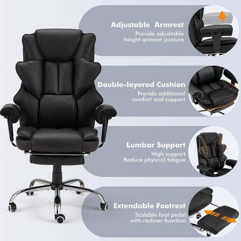 HOMREST 6-Point Massage Office Chair,Heating Executive Chair,Ergonomic Home Office Desk Chair with Retractable Footrest and Reclining Function,Leather Computer Chair with Adjustable Armrest(Gray) in Saudi Arabia
