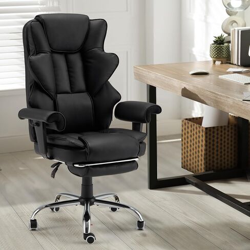 HOMREST 6-Point Massage Office Chair,Heating Executive Chair,Ergonomic Home Office Desk Chair with Retractable Footrest and Reclining Function,Leather Computer Chair with Adjustable Armrest(Gray) in Saudi Arabia