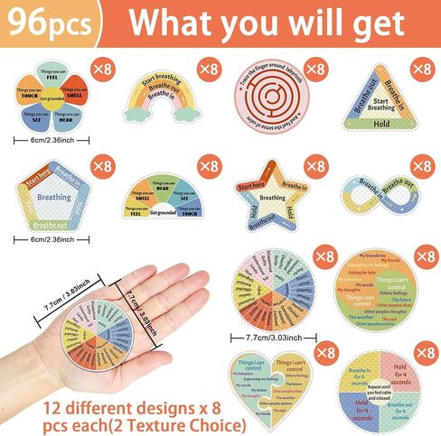 144 Pcs Breath Calm Anxiety Sensory Stickers Reusable Mindfulness Stickers Anti Stress Rough Textured Sticker Anxiety Strips for School Office Classroom Desk Adults Teens Fidget Christmas Gifts in Kuwait