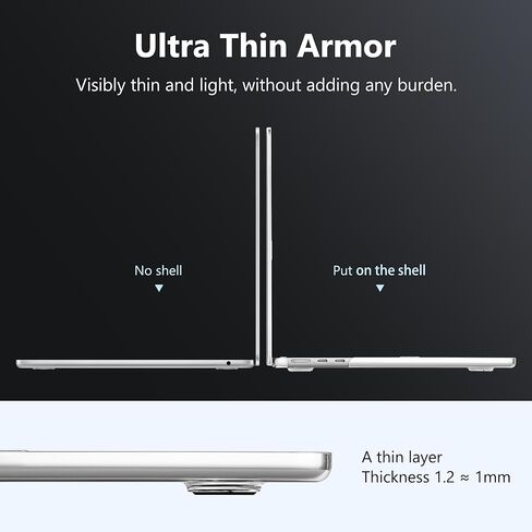 Mektron for 2025-2022 MacBook Air 13.6 inch Case M4 M3 M2，Model A3240 A3113 A2681 with Liquid Retina Display Touch ID，Plastic Hard Shell Cover for MacBook Air 13.6", Crystal Midnight Black in Kuwait