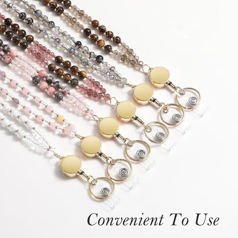 Retractable Lanyards for ID Badges and Keys, Natural Stone Crystal Teacher Lanyard for Women, Handmade ID Beaded Holders, Breakaway Cute Lanyard for Cruise, School, Office (Morganite) in Saudi Arabia