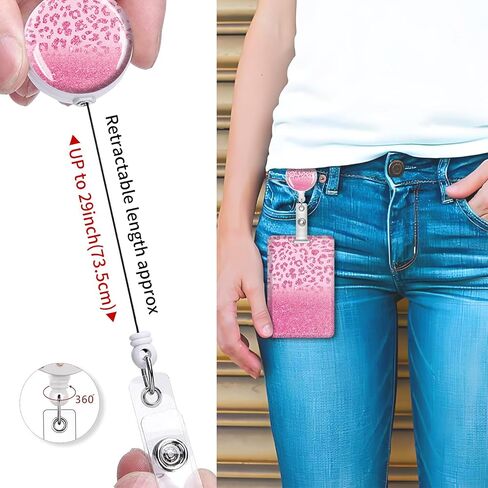 ID Badge Holder with Lanyard, Retractable Badge Holders Reels with Lanyards Adjustable, for Women Kids Teacher Nurses Doctor Student(Pink Leopard Pattern) in Saudi Arabia