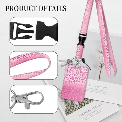ID Badge Holder with Lanyard, Retractable Badge Holders Reels with Lanyards Adjustable, for Women Kids Teacher Nurses Doctor Student(Pink Leopard Pattern) in Saudi Arabia