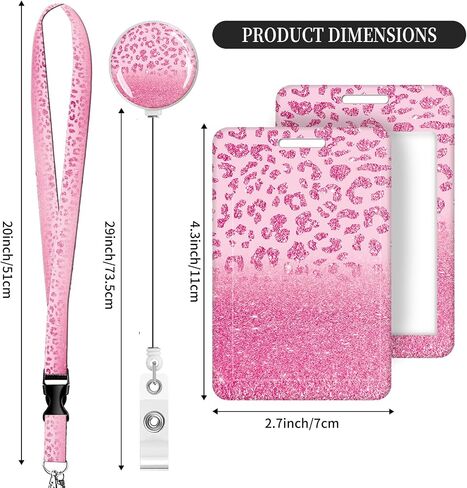 ID Badge Holder with Lanyard, Retractable Badge Holders Reels with Lanyards Adjustable, for Women Kids Teacher Nurses Doctor Student(Pink Leopard Pattern) in Saudi Arabia