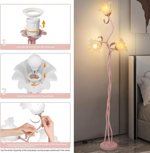 Flower Floor Lamp for Living Room, Tall Flower Reading lamp with Flexible Neck Shaft for Bedroom Decor, Modern Corner Floor Lamps with 3-Color Temperatures LED Bulb in Kuwait