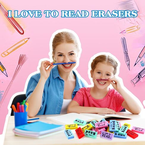 100 Pcs I Love to Read Erasers Bulk for Kids Inspirational Motivational Pencil Erasers Gifts Set for Classroom Rewards Teacher Award School in Kuwait