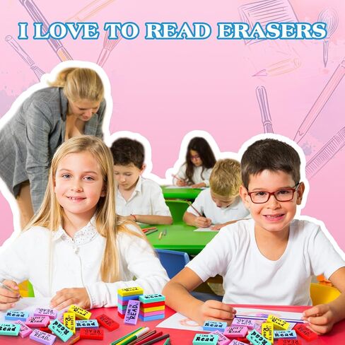 100 Pcs I Love to Read Erasers Bulk for Kids Inspirational Motivational Pencil Erasers Gifts Set for Classroom Rewards Teacher Award School in Kuwait
