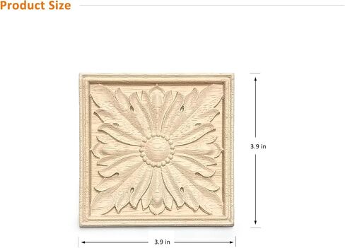 4 أجهزة كمبيوتر مزخرفة زهرة الزهرة المنحوتة المنحوتة ، 3.9 × 3.9 بوصة غير مصممة صائق نحت مربع الخشب الصلبة لزينة خزانة خزانة الأثاث (3.9 بوصة-4pcs-type2) in Kuwait