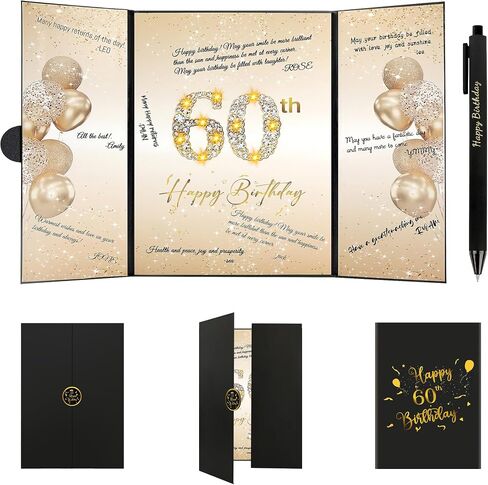 Farochy 60th Birthday Signature Guest Book Black Gold Birthday Card, Birthday Sign in Book Happy 60th Birthday Decoration, Birthday Guest Book Birthday Signature Book in Saudi Arabia