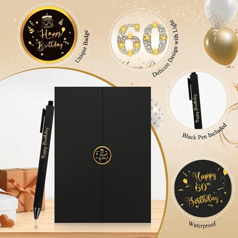 Farochy 60th Birthday Signature Guest Book Black Gold Birthday Card, Birthday Sign in Book Happy 60th Birthday Decoration, Birthday Guest Book Birthday Signature Book in Saudi Arabia