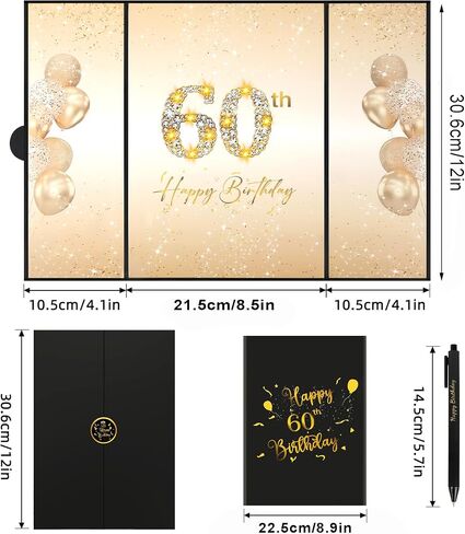 Farochy 60th Birthday Signature Guest Book Black Gold Birthday Card, Birthday Sign in Book Happy 60th Birthday Decoration, Birthday Guest Book Birthday Signature Book in Saudi Arabia