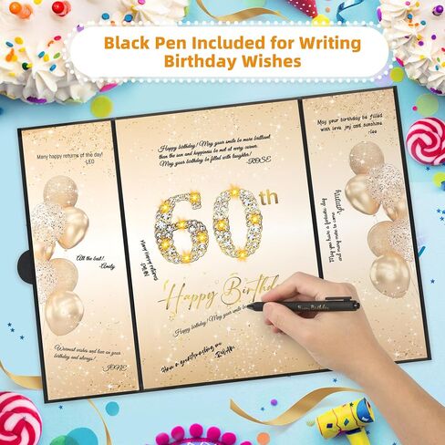 Farochy 60th Birthday Signature Guest Book Black Gold Birthday Card, Birthday Sign in Book Happy 60th Birthday Decoration, Birthday Guest Book Birthday Signature Book in Saudi Arabia