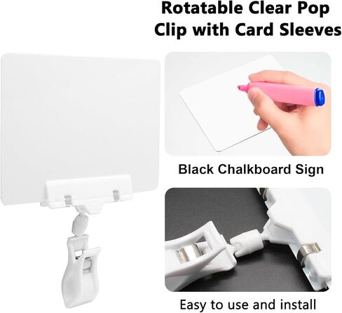 Biaungdo 12 Pcs Plastic Chalkboard Sign with Rotating Clip, Erasable Blackboard Price Tags Double Sided Waterproof Blackboard Clips Display Clip Holder for Shelves,Store,Business, Supermarket(Black) in Kuwait