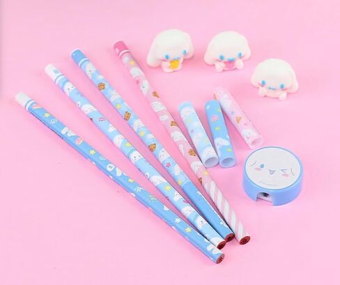 Bandal & Neoul SanrioFriends' Stationery Gift Set - 4 Pencils, 3 Caps, 1 Sharpener, 3 Figures - 3 Character Themes (MyMelodySet) in Saudi Arabia