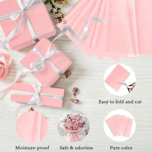 100 Sheets Tissue Paper, 14 x 20 Inches Pink Tissue Paper for Gift Bags, Valentine Gift Wrapping Tissue Paper Bulk Craft Decorative Paper for Packaging Art Crafts DIY Party Supplies Wedding Decoration in Saudi Arabia